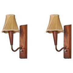 Designer danese, lampade da parete, ottone, teak, tessuto, Danimarca anni '40