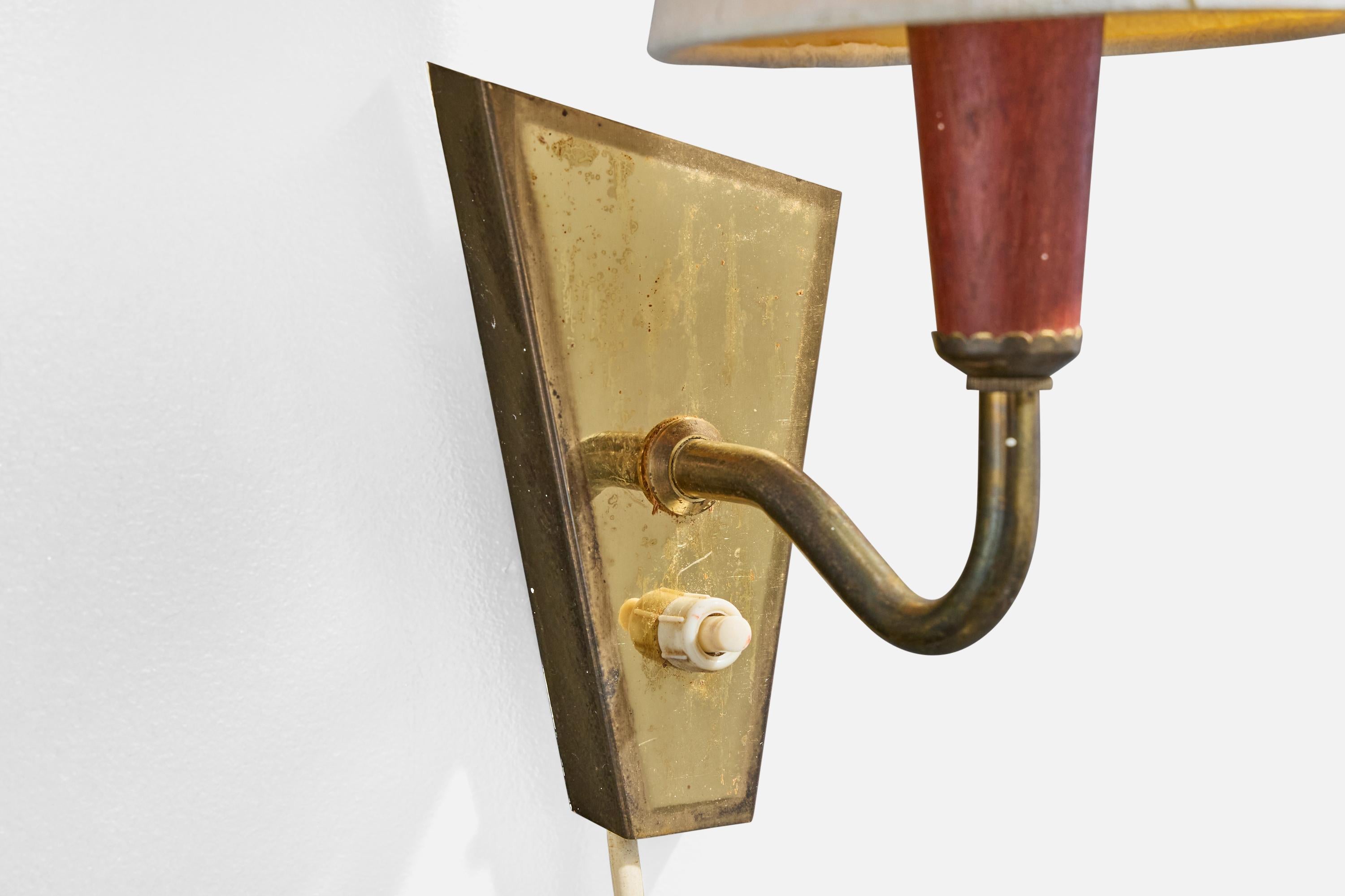 Milieu du XXe siècle Design/One, appliques, laiton, teck, parchemin, Danemark, années 1950 en vente