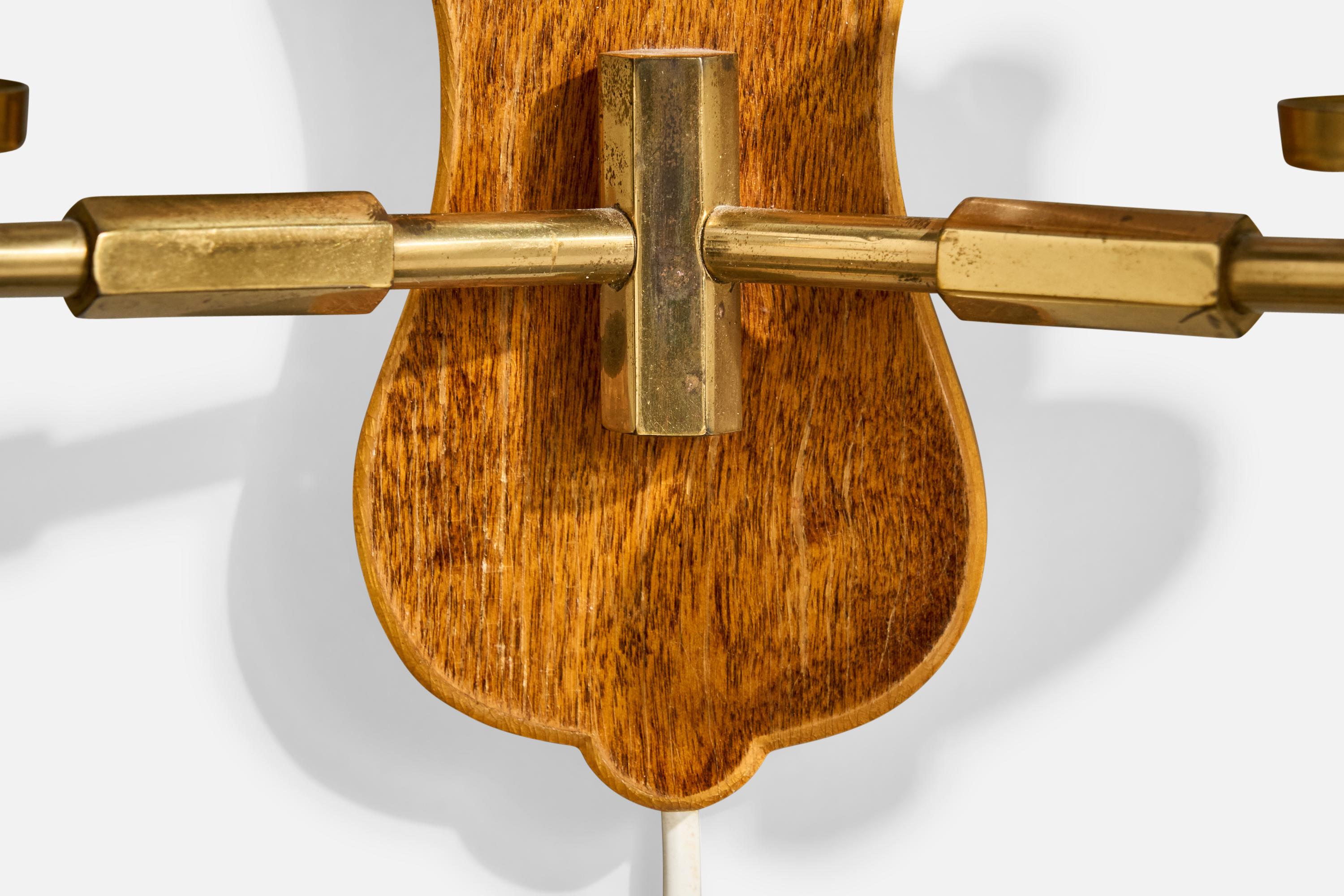 Designer danese, lampade da parete, ottone, legno, tessuto, Danimarca, anni '40 in vendita 3