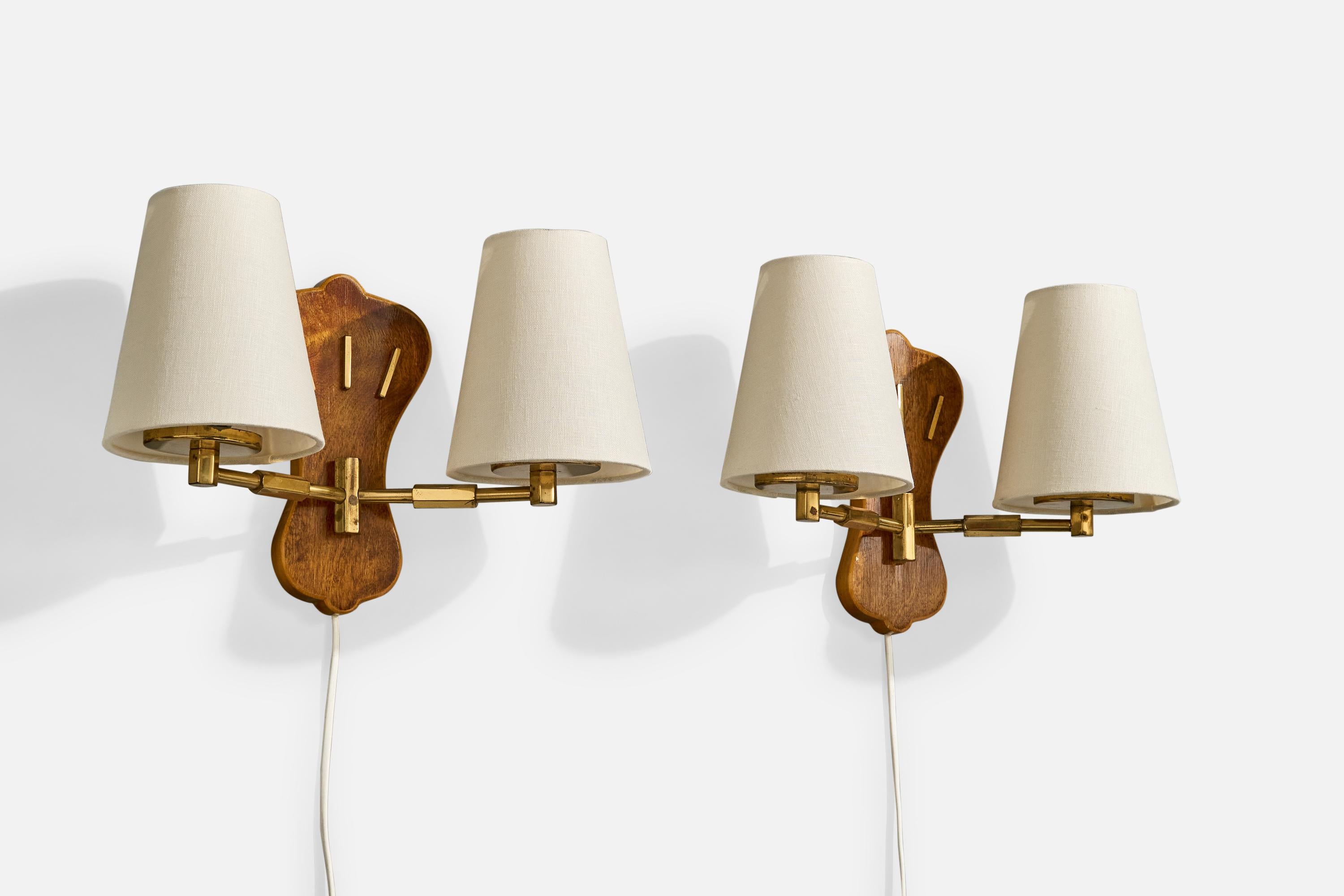 Danese Designer danese, lampade da parete, ottone, legno, tessuto, Danimarca, anni '40 in vendita