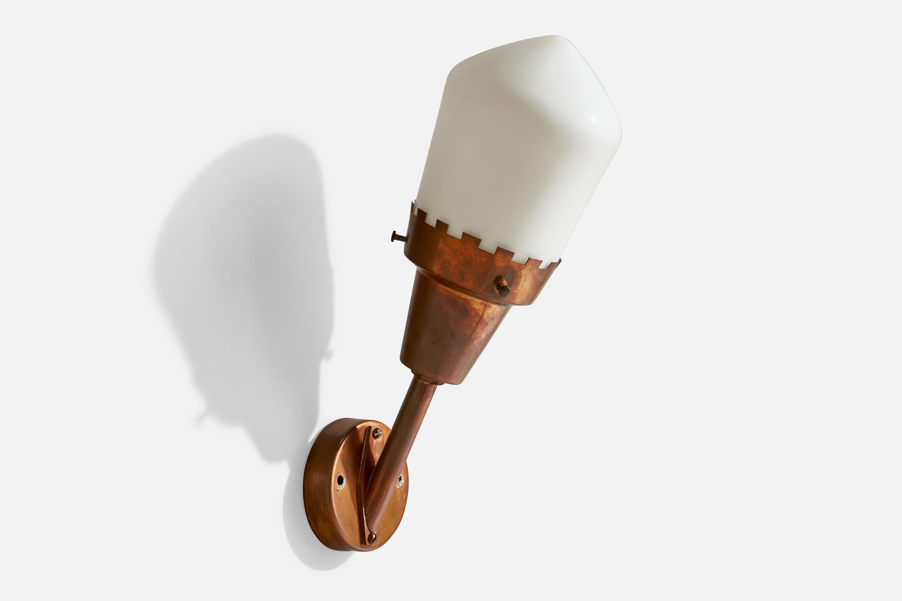 Danish Designer, Wall Lights, Copper, Glass, Denmark, 1940s In Good Condition For Sale In High Point, NC