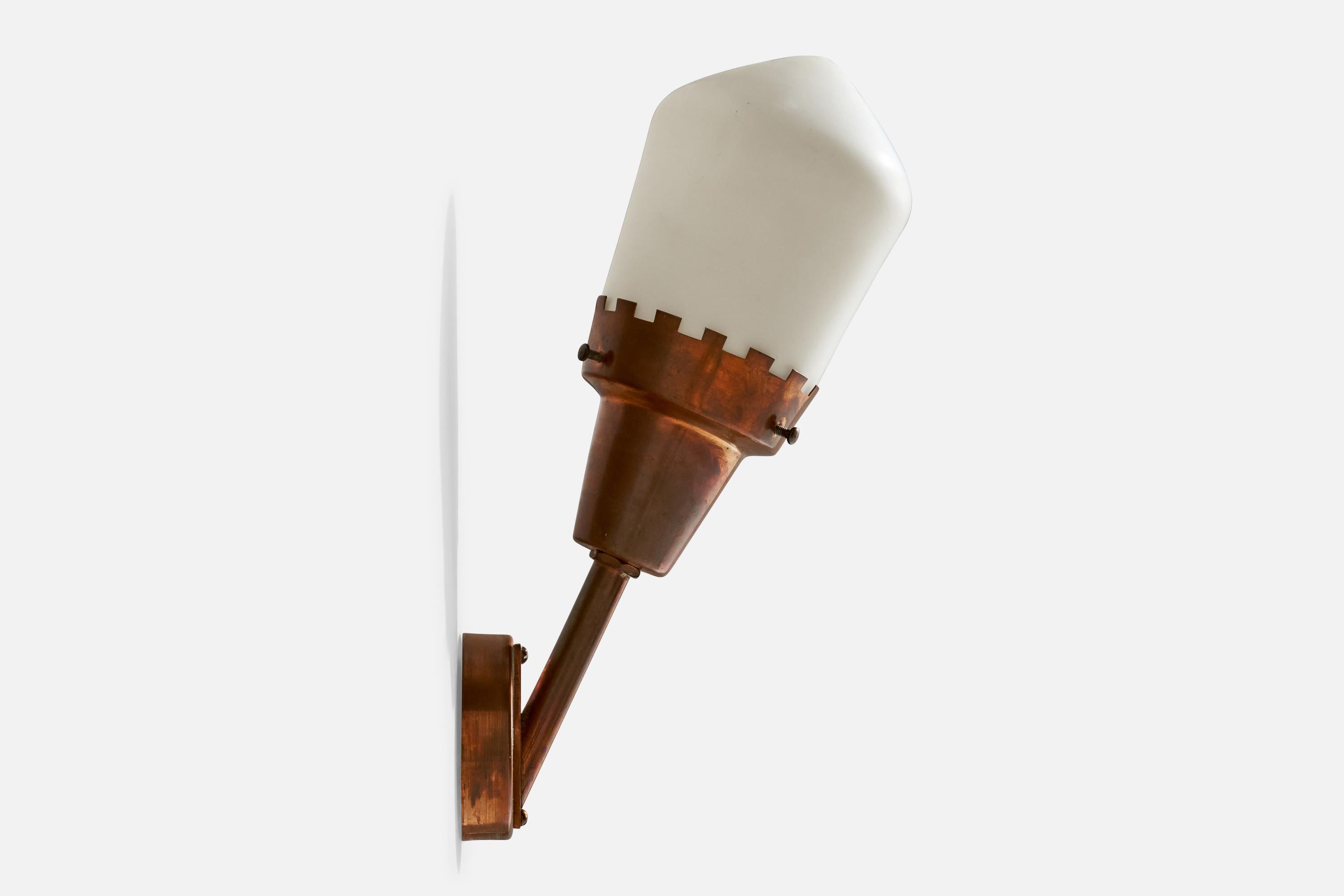 Danish Designer, Wall Lights, Copper, Glass, Denmark, 1940s For Sale 1