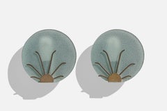 Danish Designer, Wall Lights, Glass, Brass, Denmark, 1940s