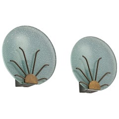 Danish Designer, Wall Lights, Glass, Brass, Denmark, 1940s