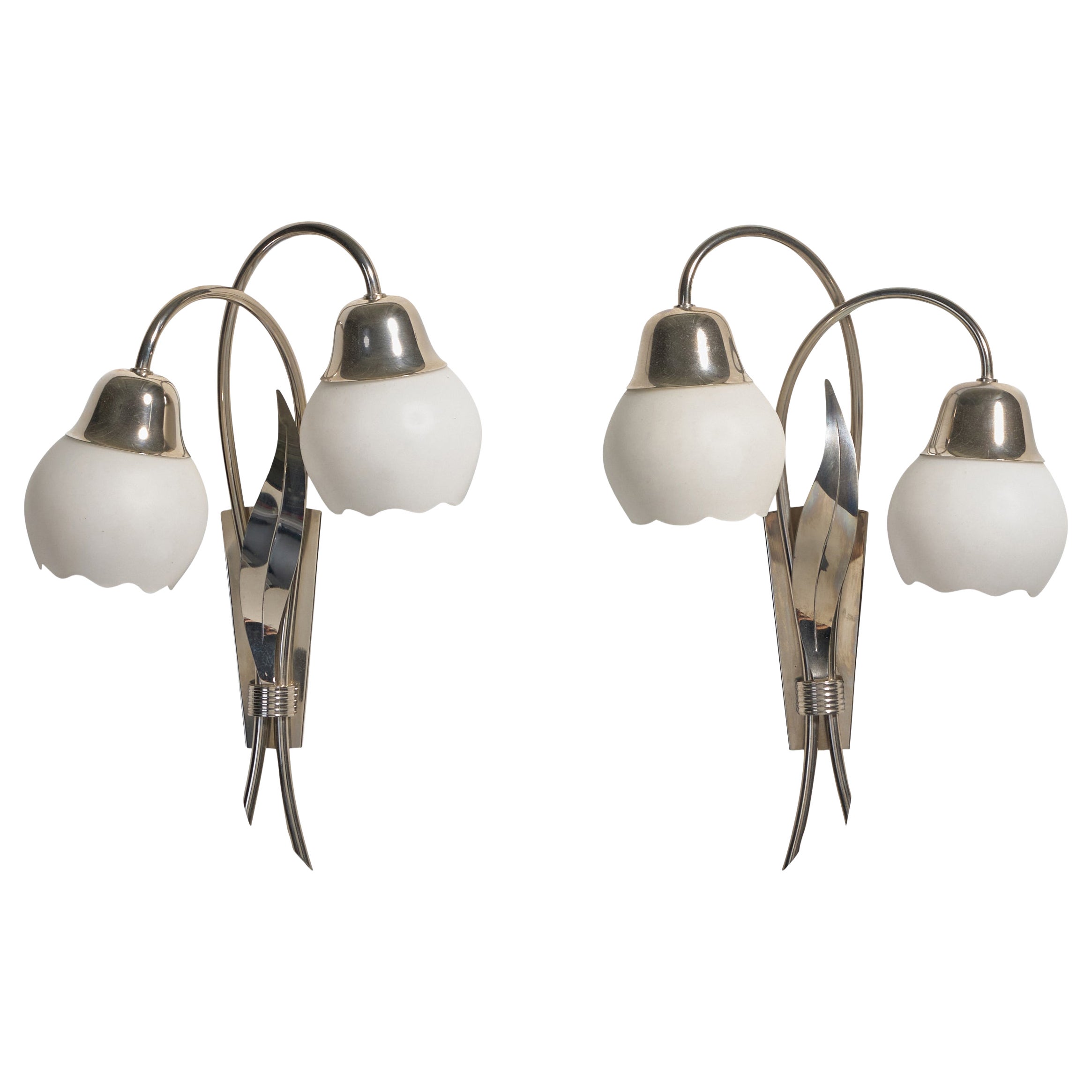Danish Designer, Wall Lights, Metal, Glass, Denmark, 1950s
