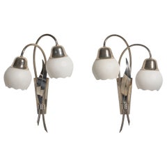 Danish Designer, Wall Lights, Metal, Glass, Denmark, 1950s