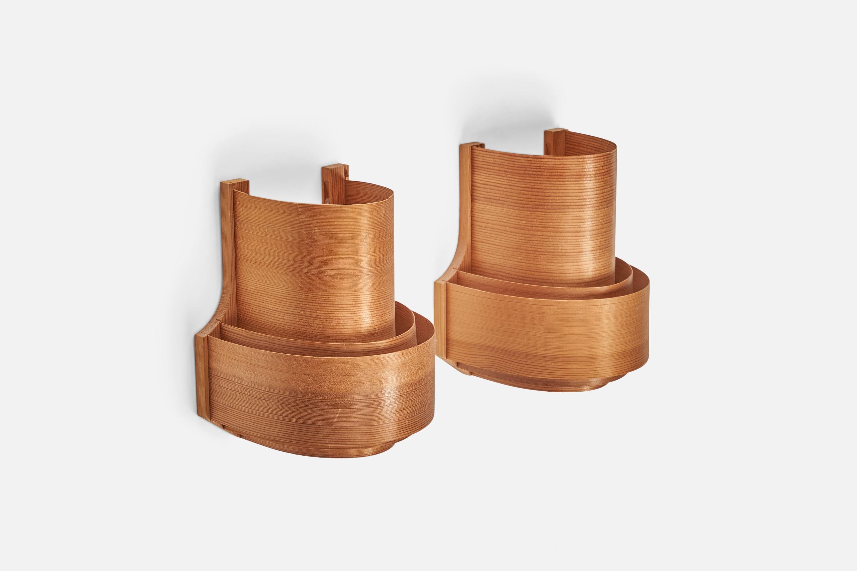 Mid-Century Modern Danish Designer, Wall Lights, Moulded Pine Veneer, Denmark, 1970s For Sale