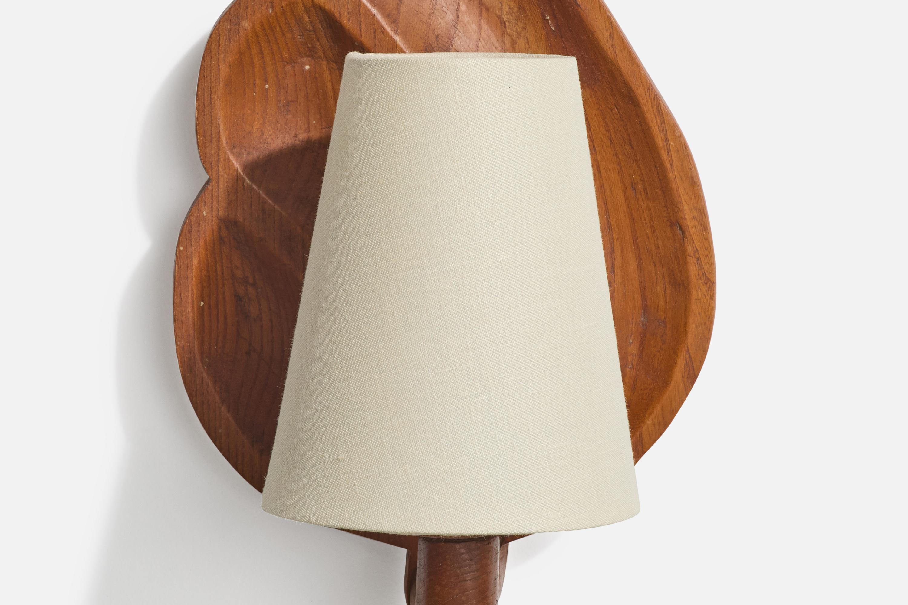 Danish Designer, Wall Lights, Oak, Fabric, Denmark, 1940s en vente 4