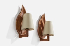 Danish Designer, Wall Lights, Oak, Fabric, Denmark, 1940s