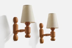 Danish Designer, Wall Lights, Pine, Denmark, 1970s