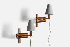 Danish Designer, Wall Lights, Pine, Fabric, Denmark, 1960s