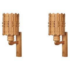 Danish Designer, Wall Lights, Pine, Oak, Denmark, 1960s