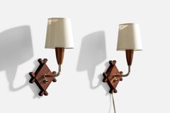 Danish Designer, Wall Lights, Rosewood, Chrome, Fabric, Denmark, 1950s