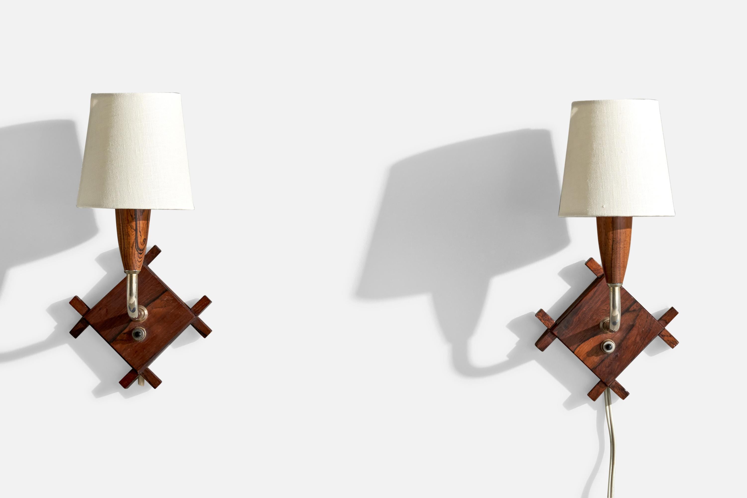 Scandinavo moderno Designer danese, lampade da parete, palissandro, cromo, tessuto, Danimarca, anni '50 in vendita
