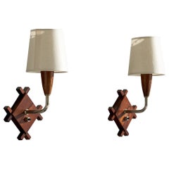 Danish Designer, Wall Lights, Rosewood, Chrome, Fabric, Denmark, 1950s