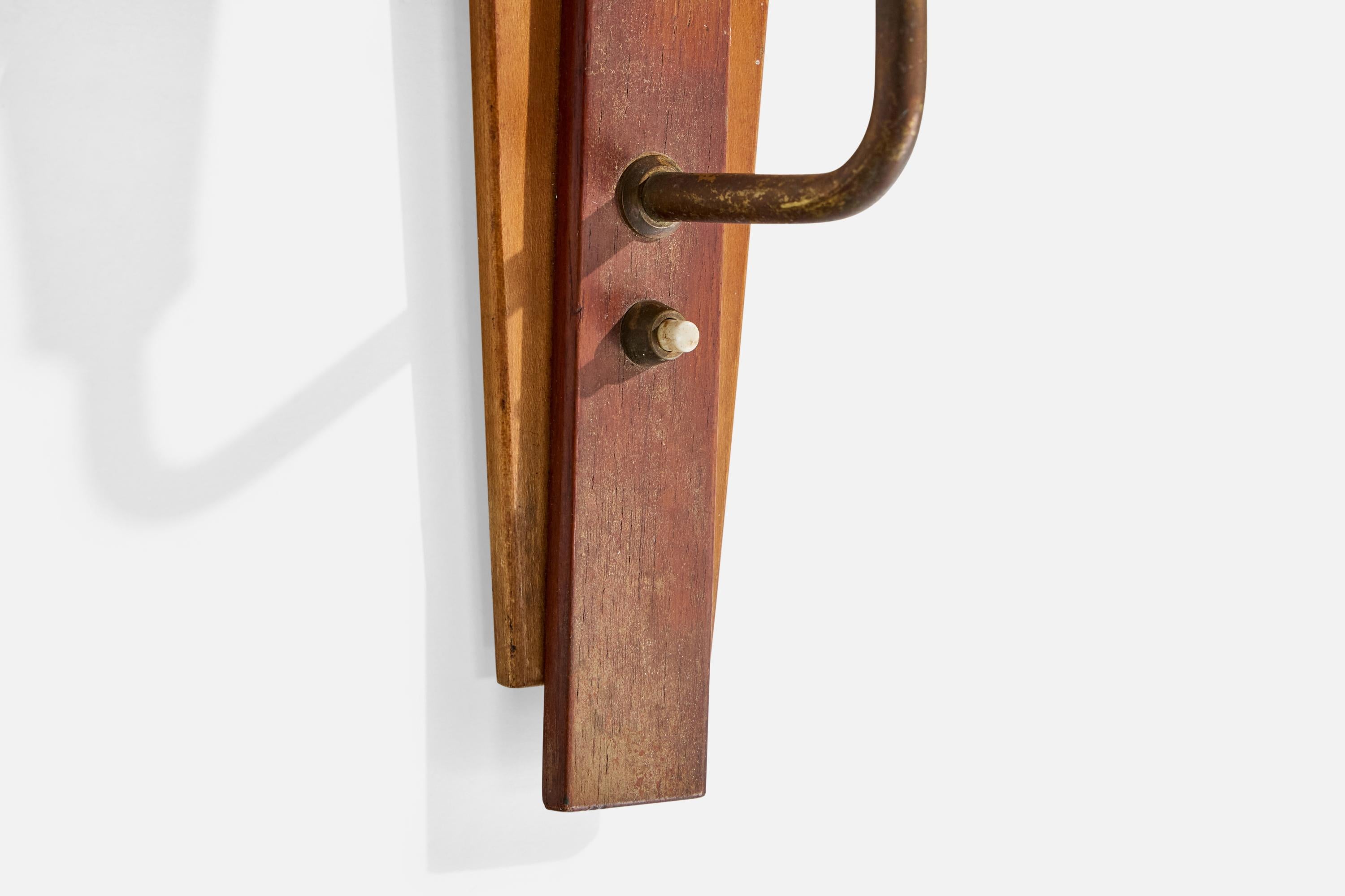 Danish Designer, Wall Lights, Teak, Brass, Fabric, Denmark, 1950s For Sale 2