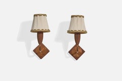 Danish Designer, Wall Lights, Teak, Copper, Fabric, Denmark, 1950s