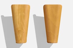 Danish Designer, Wall Lights, Wood, Denmark, 1970s