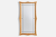 Danish Designer, Wall Mirror, Oak, Pewter, Denmark, 1960s