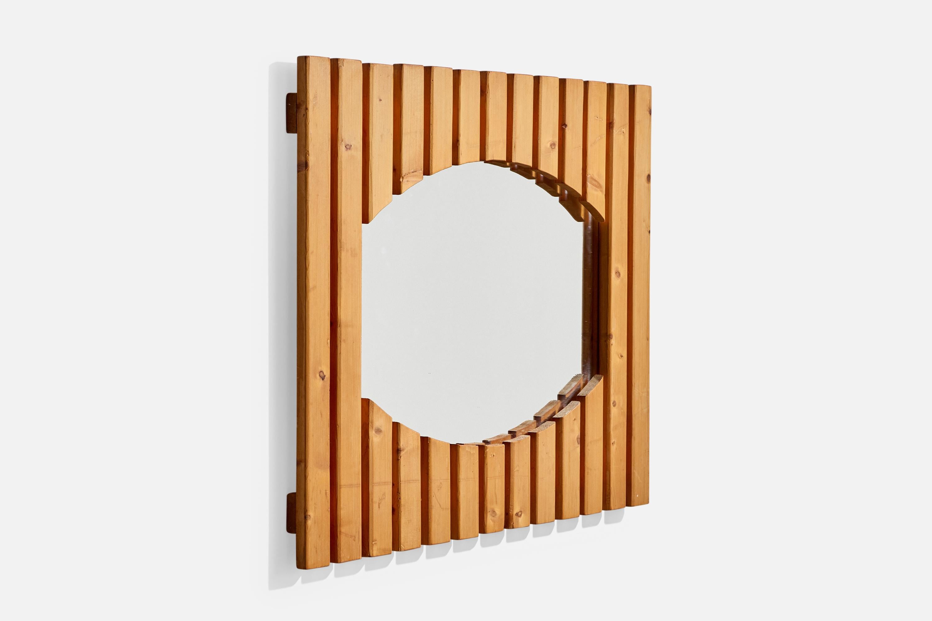 Mid-Century Modern Danish Designer, Wall Mirror, Pine, Denmark, 1970s For Sale