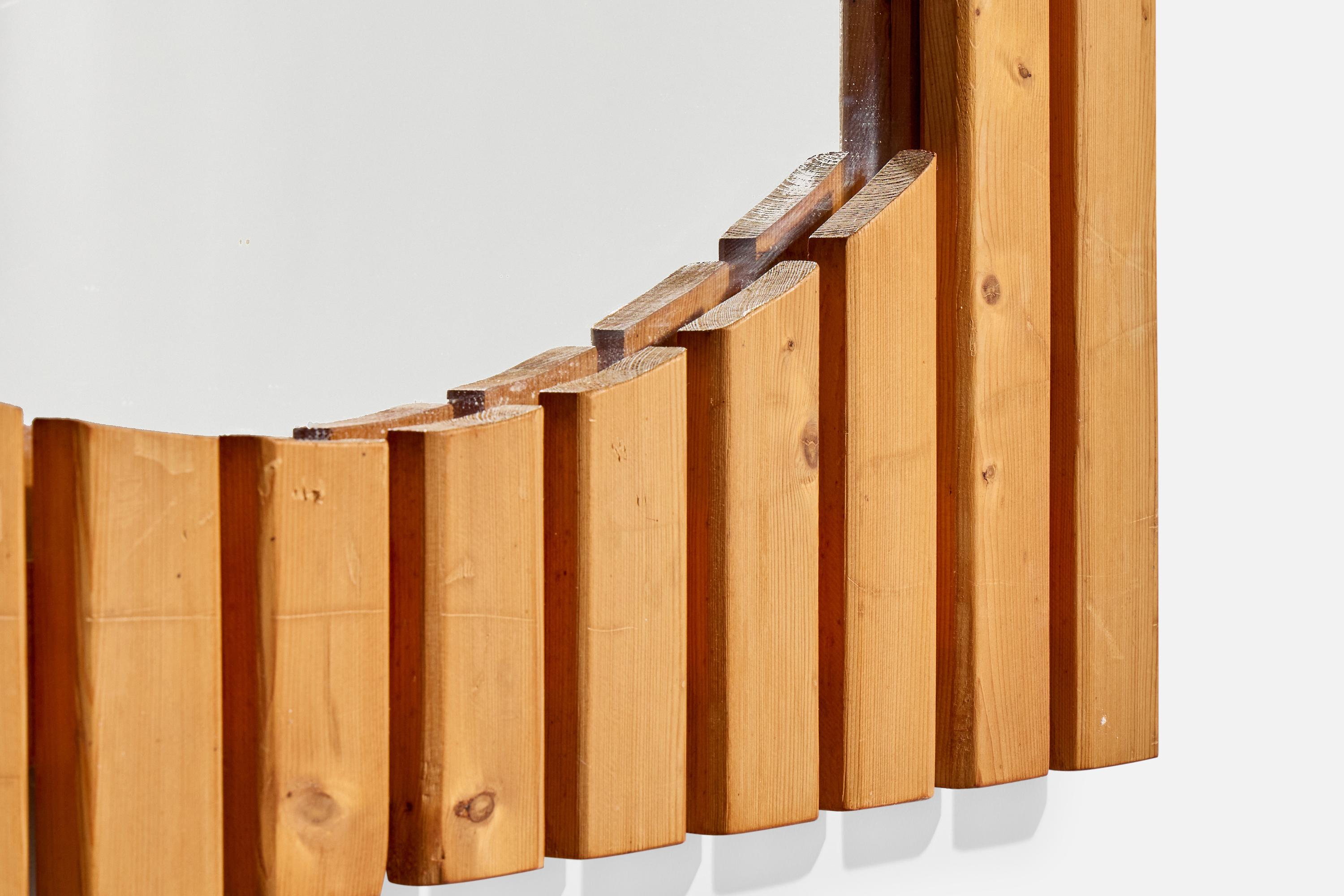 Danish Designer, Wall Mirror, Pine, Denmark, 1970s For Sale 1