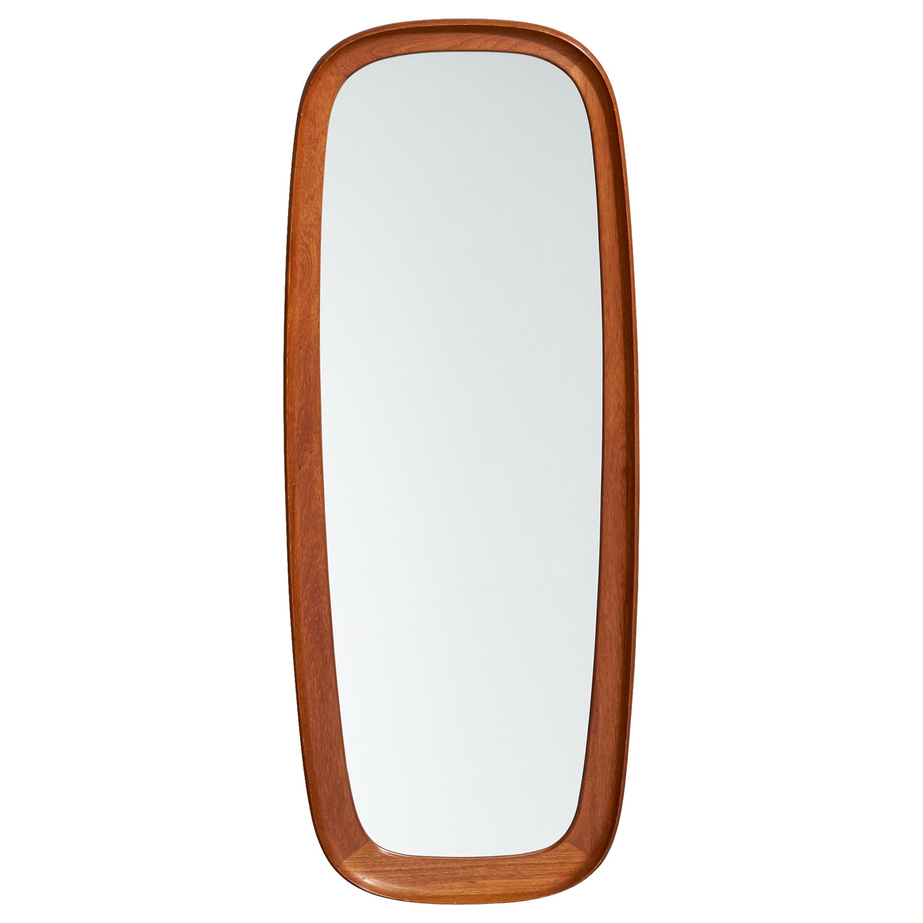 Danish Designer, Wall Mirror, Solid Teak, Mirror Glass, Denmark, 1960s