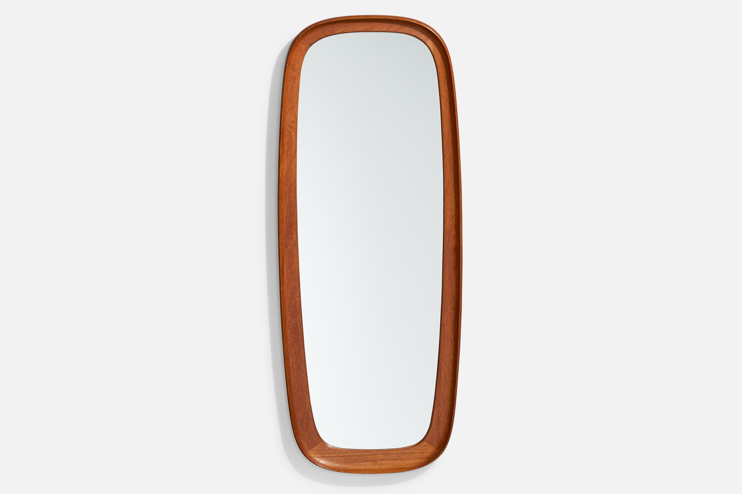 Diseñador danés, Espejo de pared, Teca maciza, Espejo de cristal, Dinamarca, Años 60