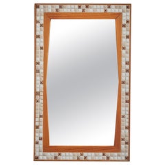 Danish Designer, Wall Mirror, Teak, Ceramic Tile, Denmark, 1950s