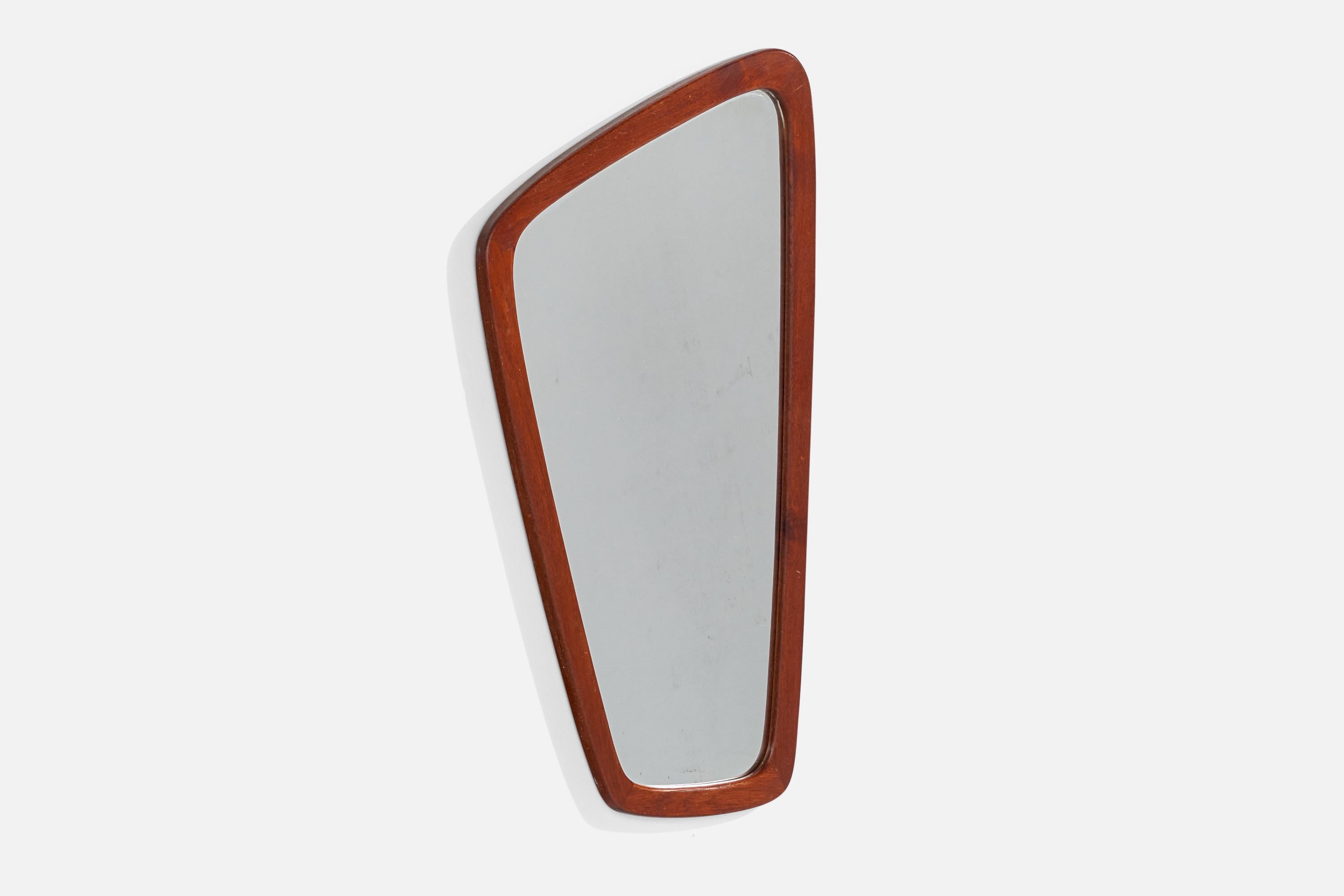 Mid-Century Modern Miroir mural de designer danois, teck, verre de miroir, Danemark, années 1950 en vente