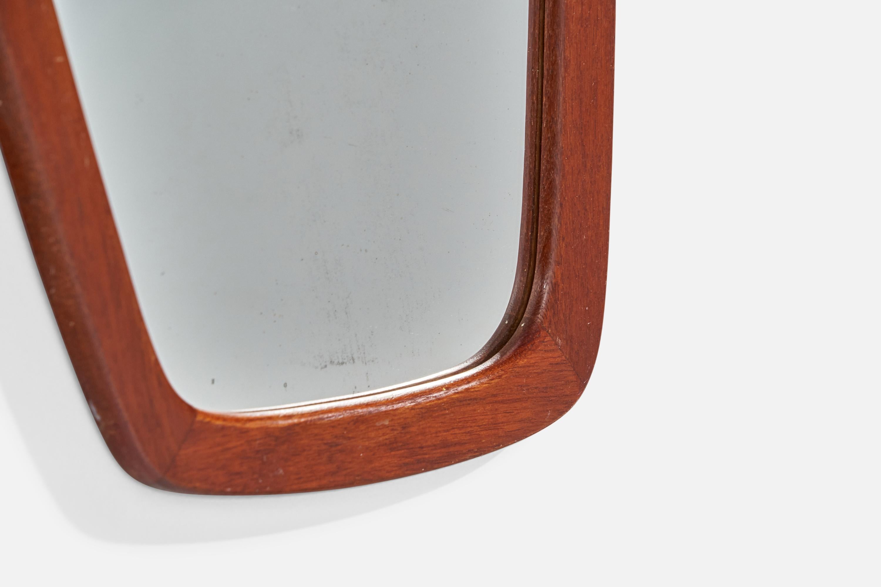 Miroir mural de designer danois, teck, verre de miroir, Danemark, années 1950 en vente 1
