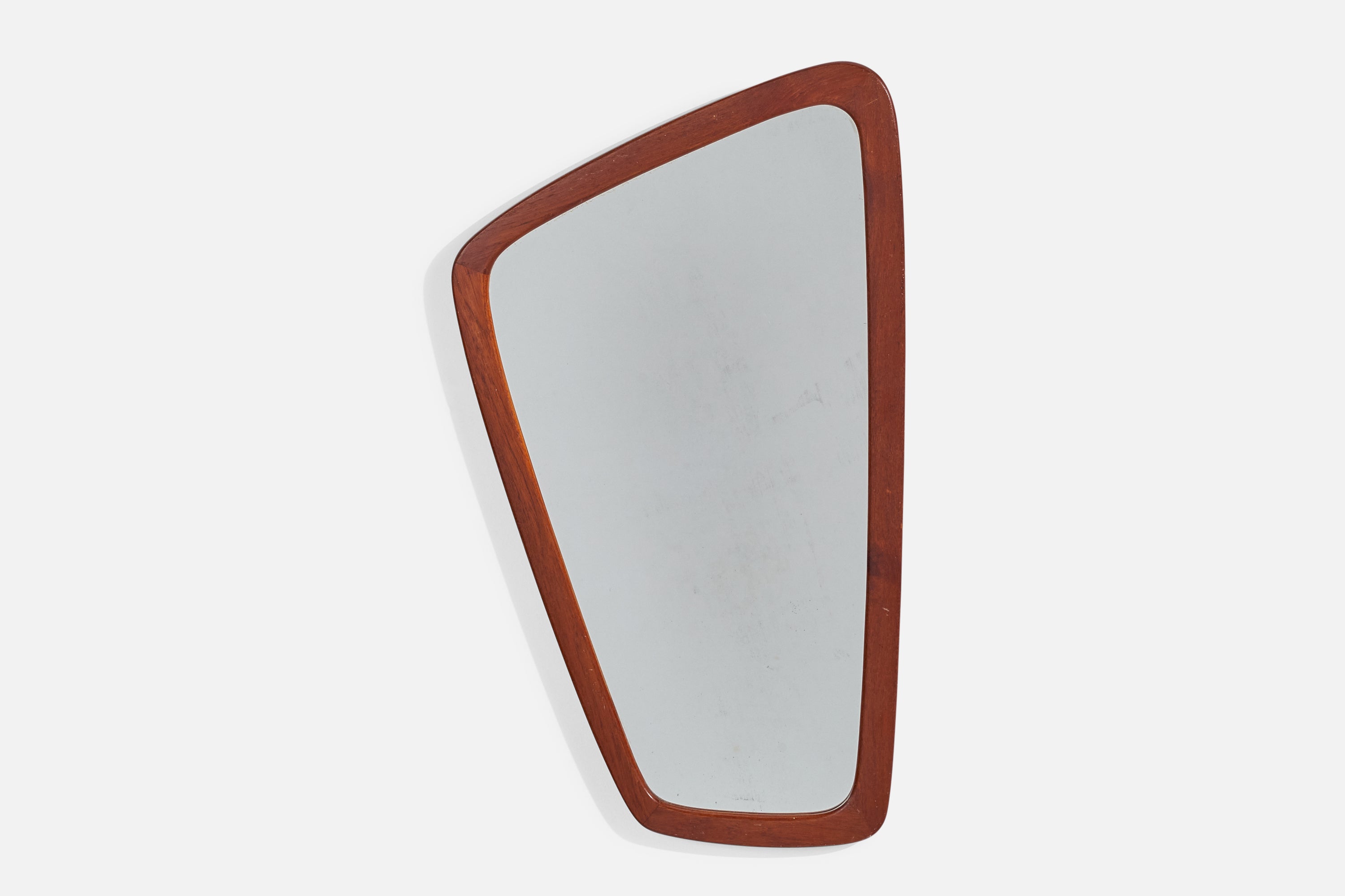 Dänischer Designer, Wandspiegel, Teakholz, Spiegelglas, Dänemark, 1950er Jahre