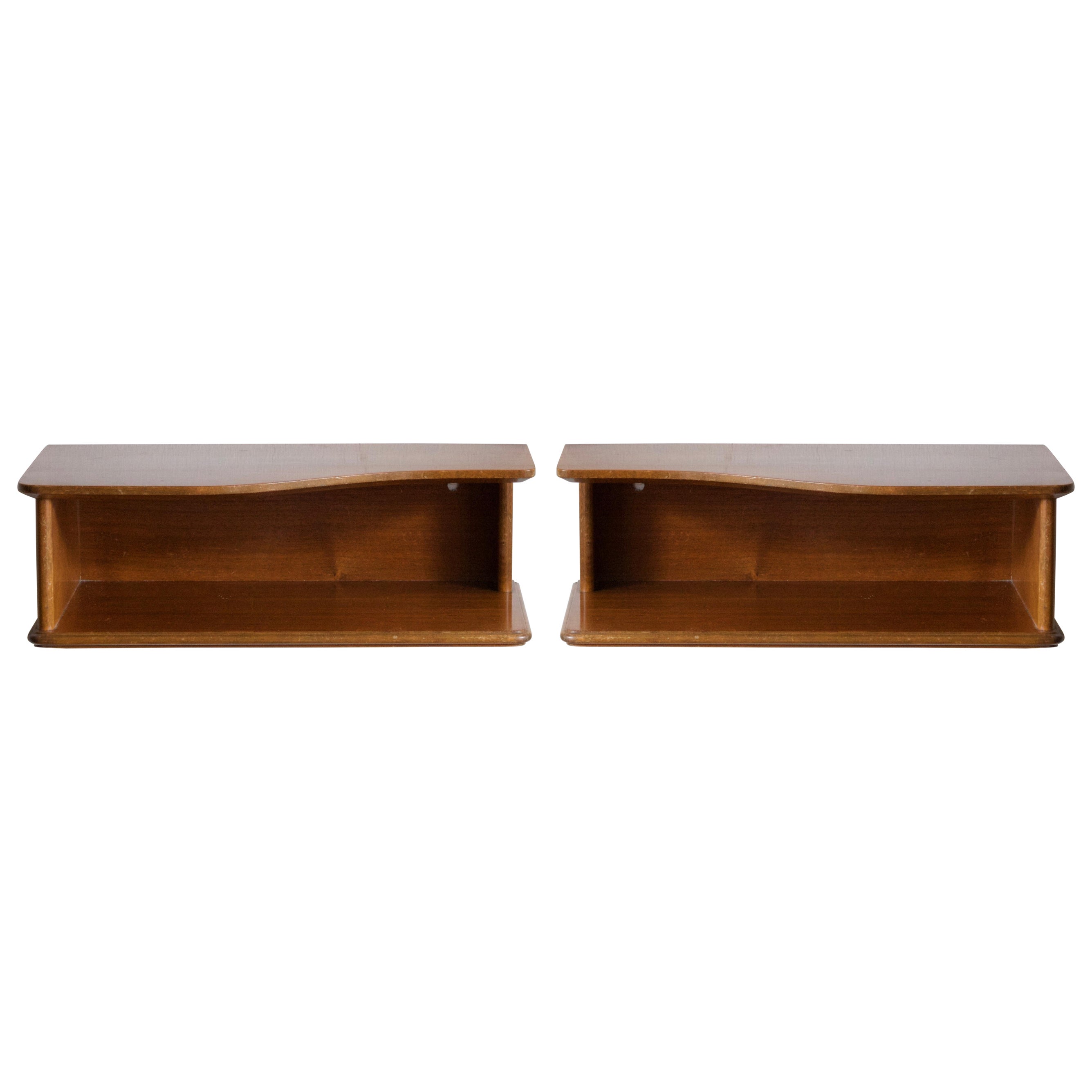 Danish Designer, Wall-Mounted Bedside Cabinets, Walnut, Denmark, 1950s