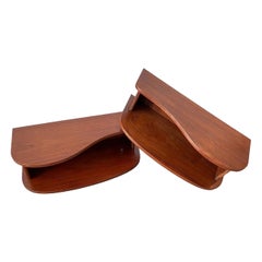 Danish Designer, Wall-Mounted Organic Bedside Cabinets, Teak, Denmark, 1950s