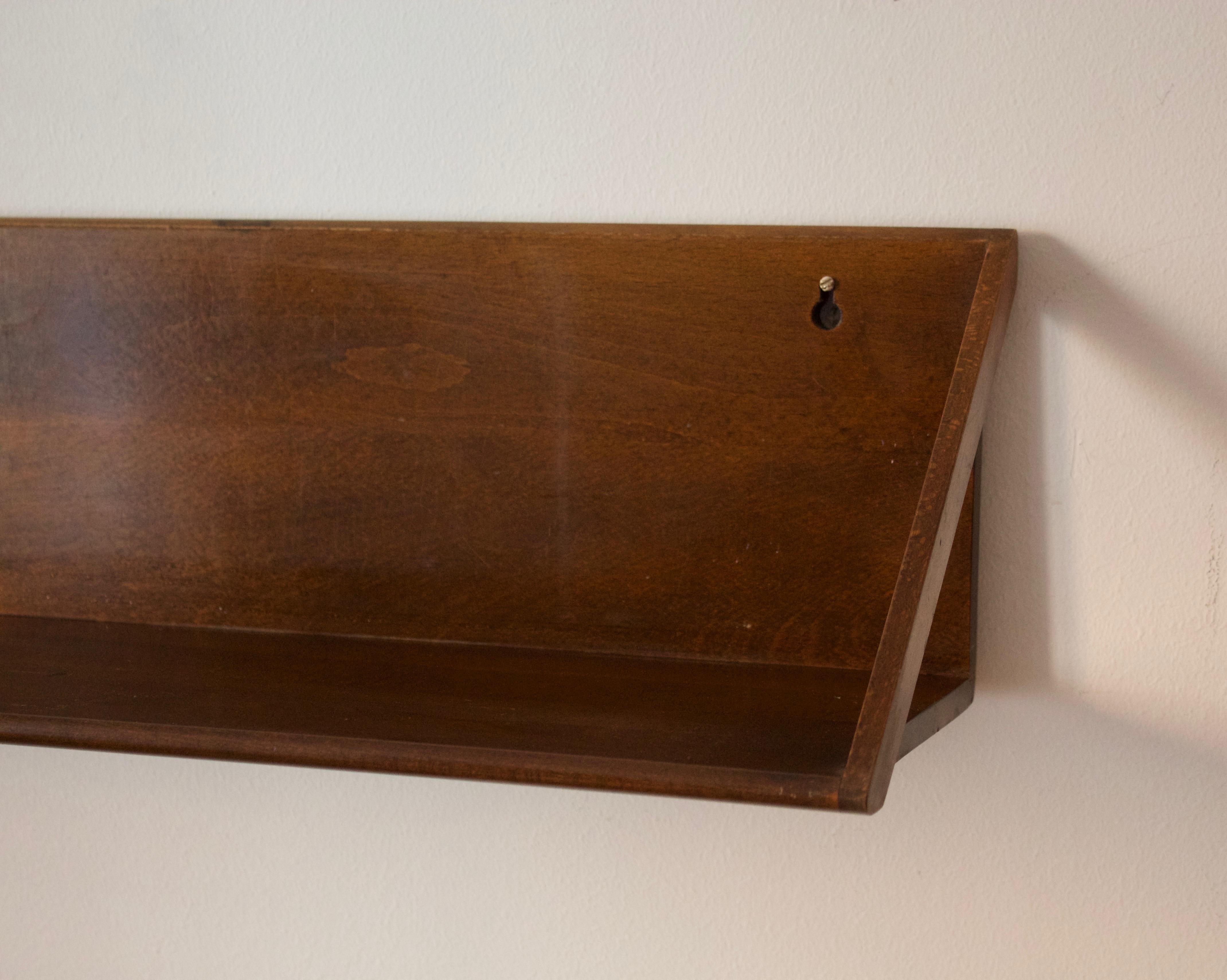 Danish Designer, Wall-Mounted Shelf, Dark Stained Wood, Denmark, 1950s In Good Condition In High Point, NC