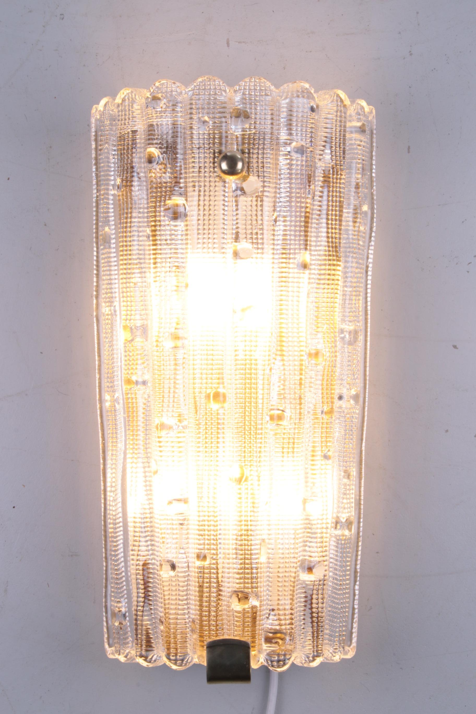 Swedish Danish Designer XXL Wall Lamp of Orrefors Glass and Brass, 1960s