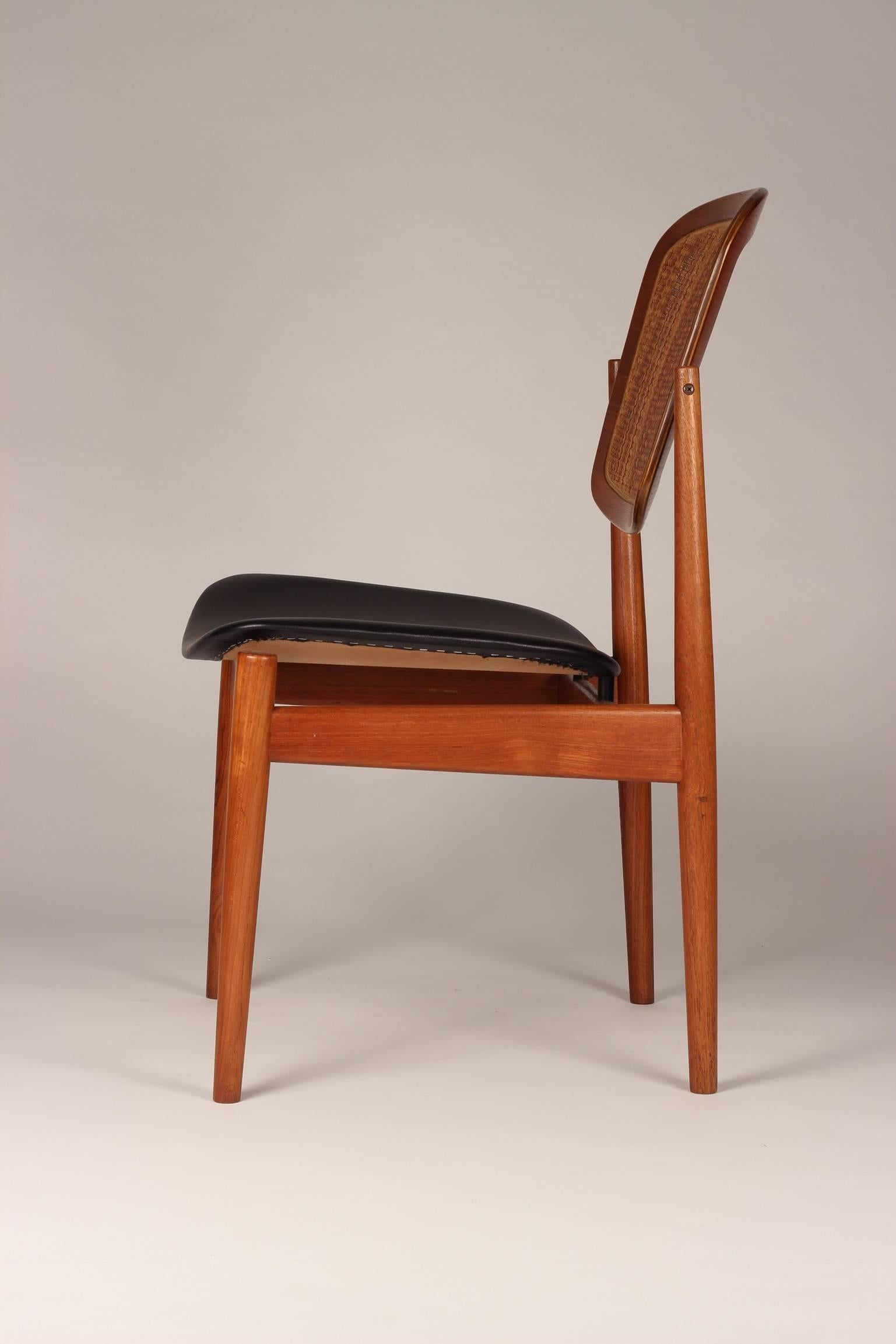 Danish Desk Chair by Arne Vodder in Teak, Cane and Black Leather 4