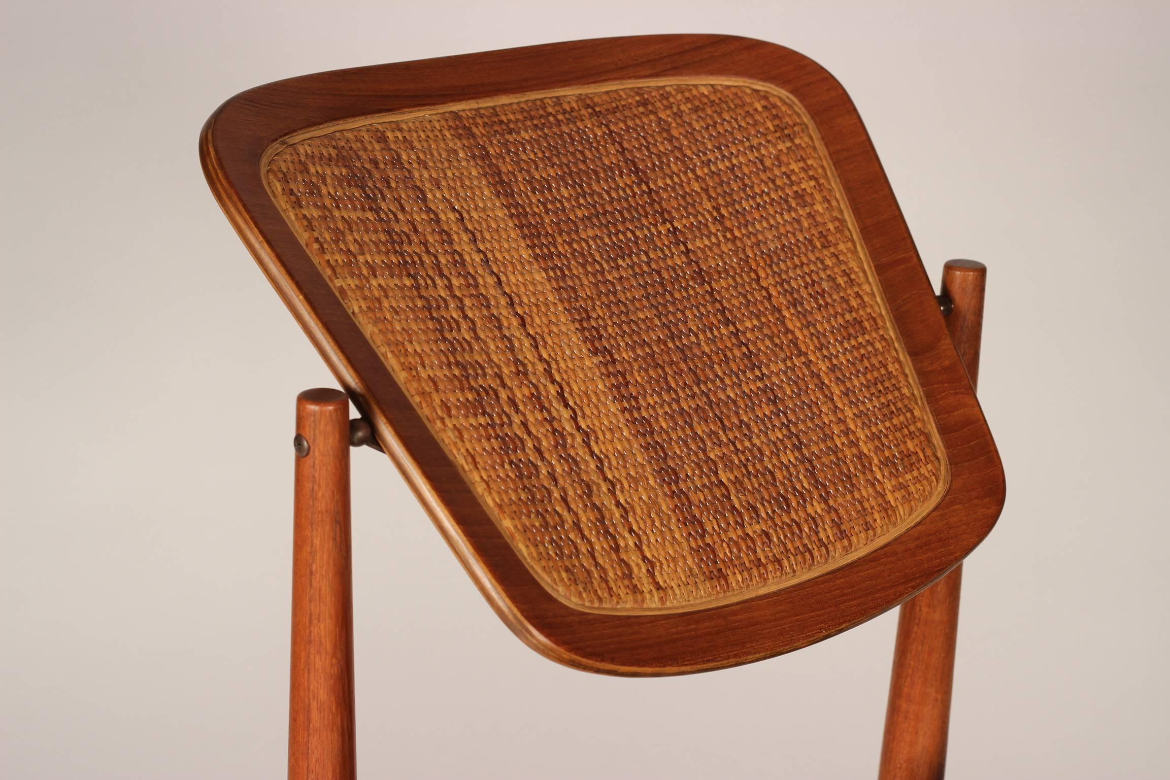 Scandinavian Modern Danish Desk Chair by Arne Vodder in Teak, Cane and Black Leather