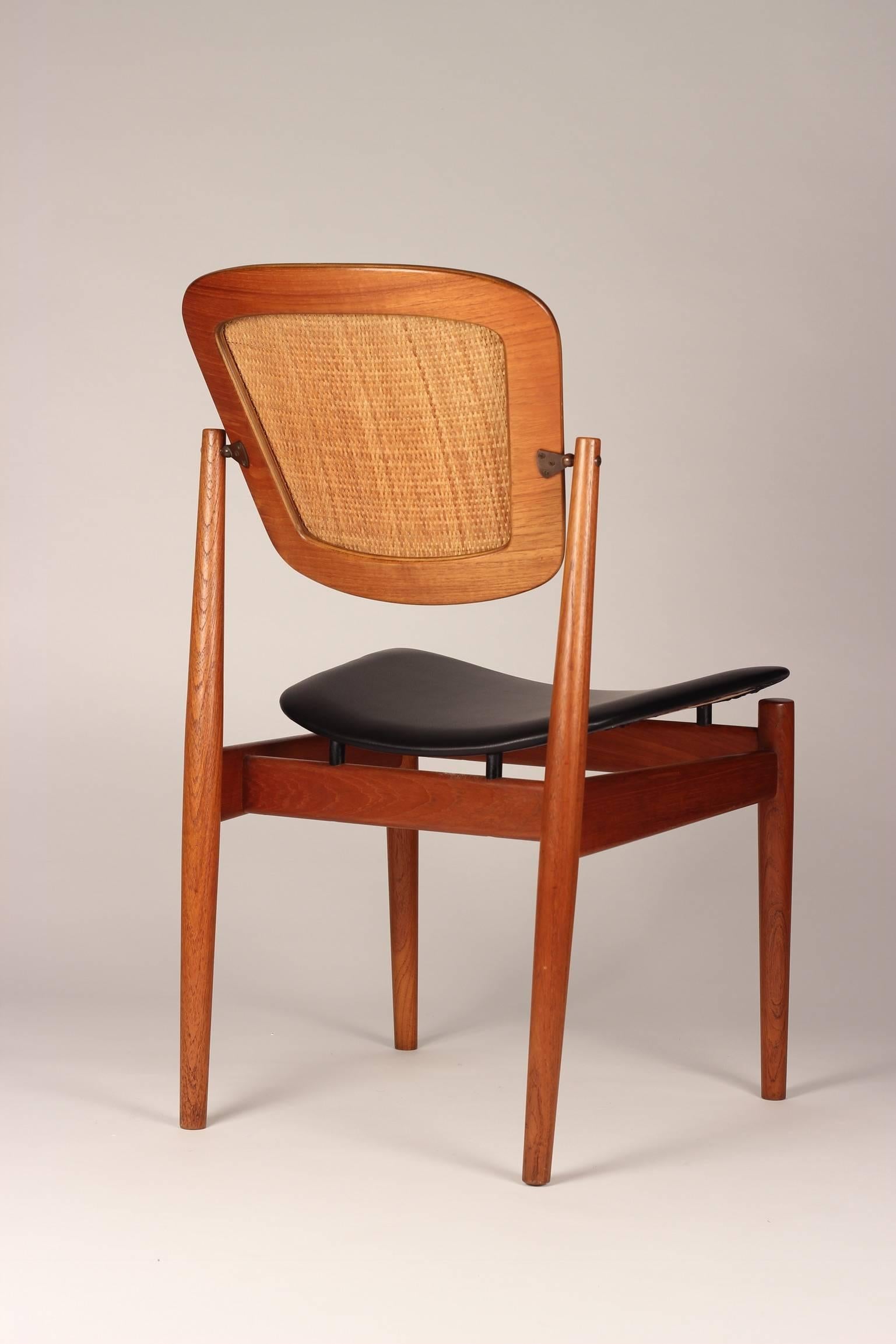Mid-20th Century Danish Desk Chair by Arne Vodder in Teak, Cane and Black Leather