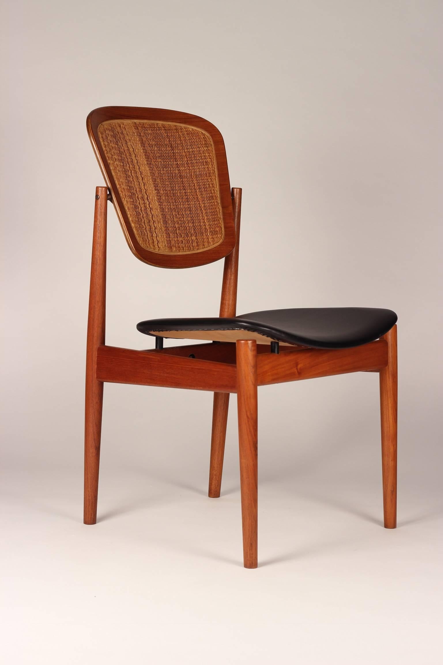 Danish Desk Chair by Arne Vodder in Teak, Cane and Black Leather 1