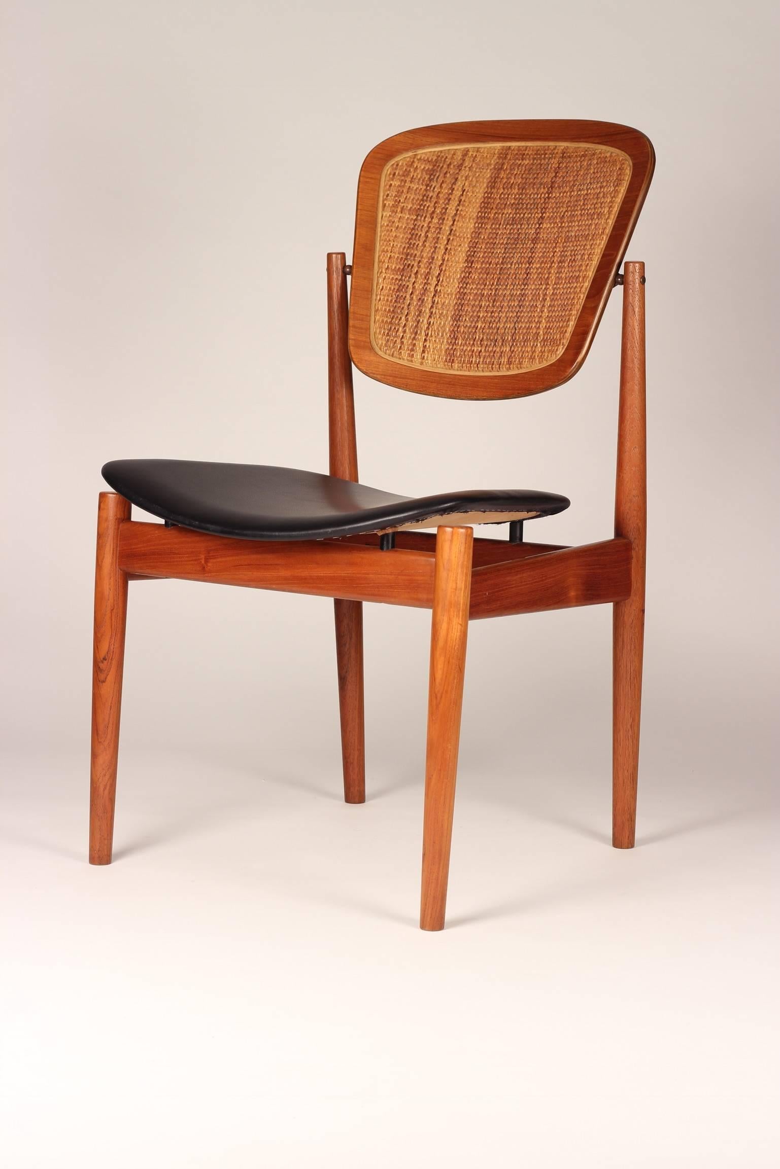 Danish Desk Chair by Arne Vodder in Teak, Cane and Black Leather 2