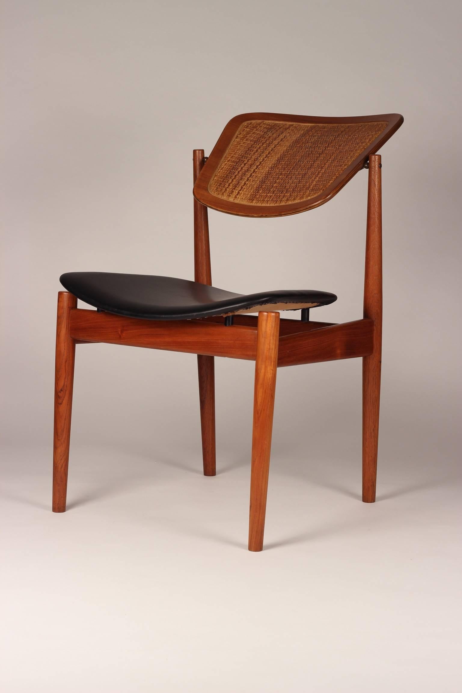 Danish Desk Chair by Arne Vodder in Teak, Cane and Black Leather 3