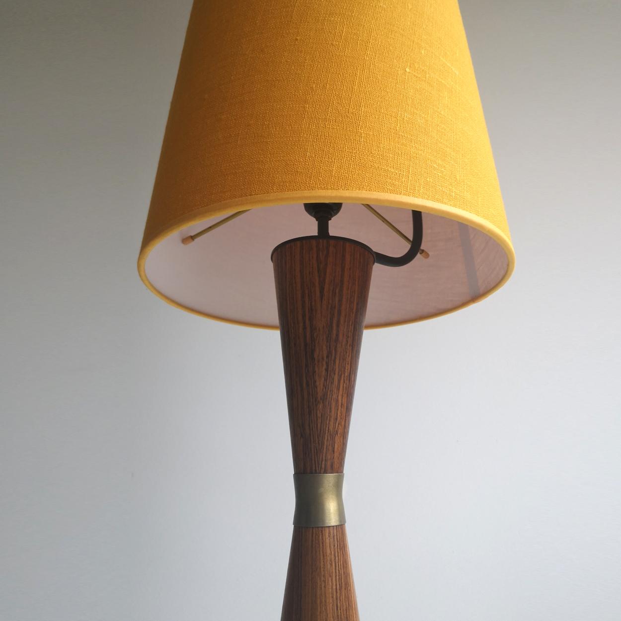 Danish Diabolo Floor Lamp with New Upholstered Lampshade, 1960s In Good Condition In Rijssen, NL