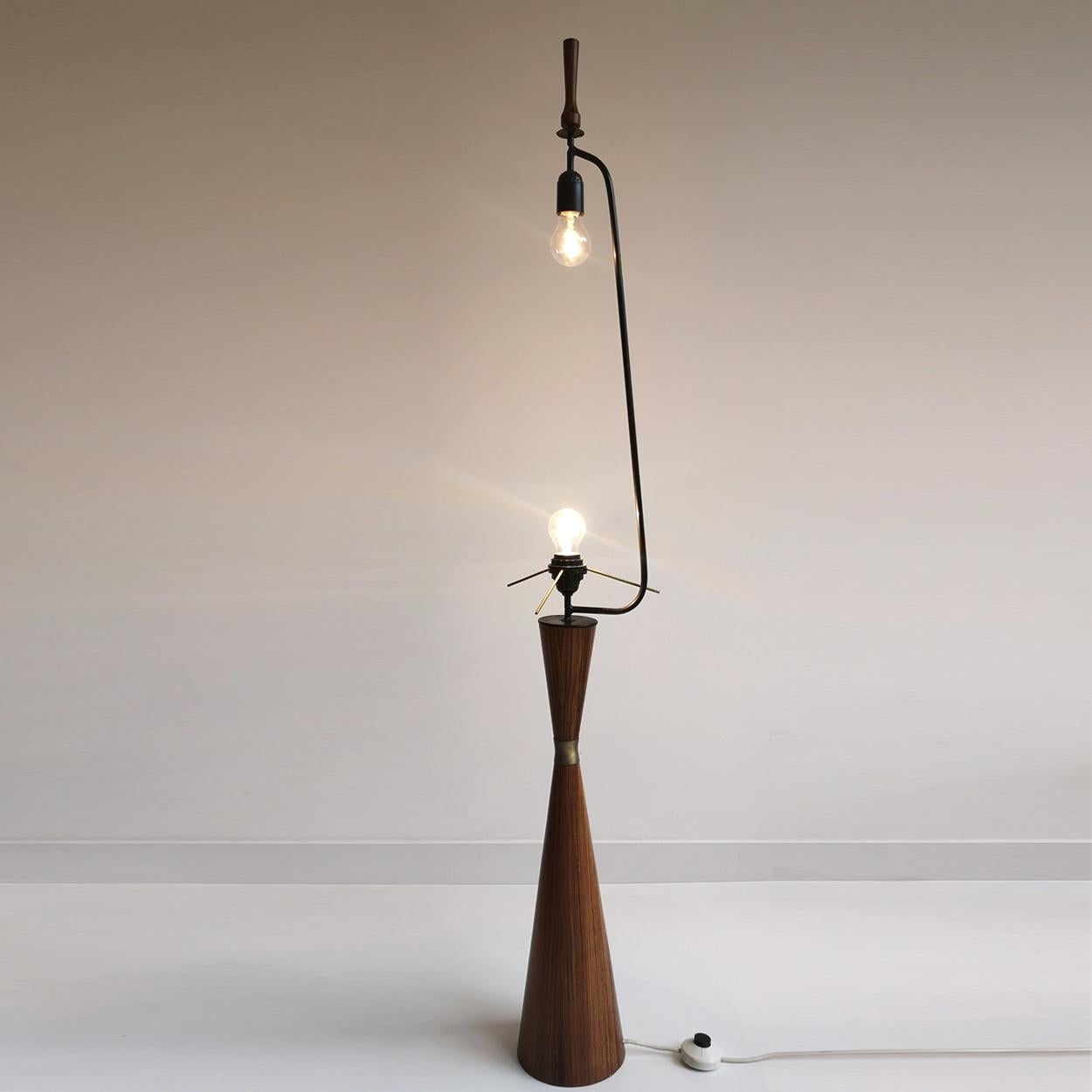 Mid-20th Century Danish Diabolo Floor Lamp with New Upholstered Lampshade, 1960s