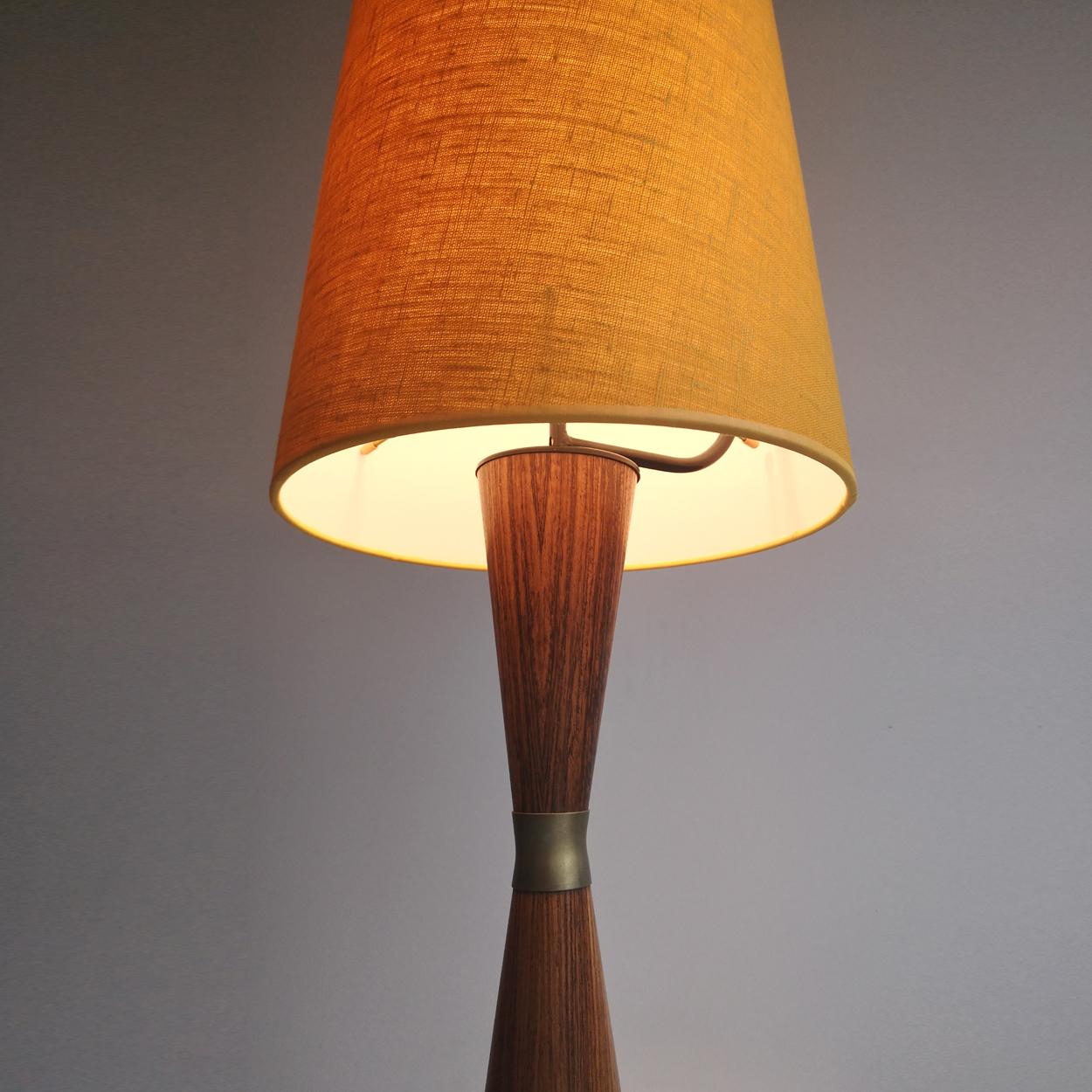 Linen Danish Diabolo Floor Lamp with New Upholstered Lampshade, 1960s