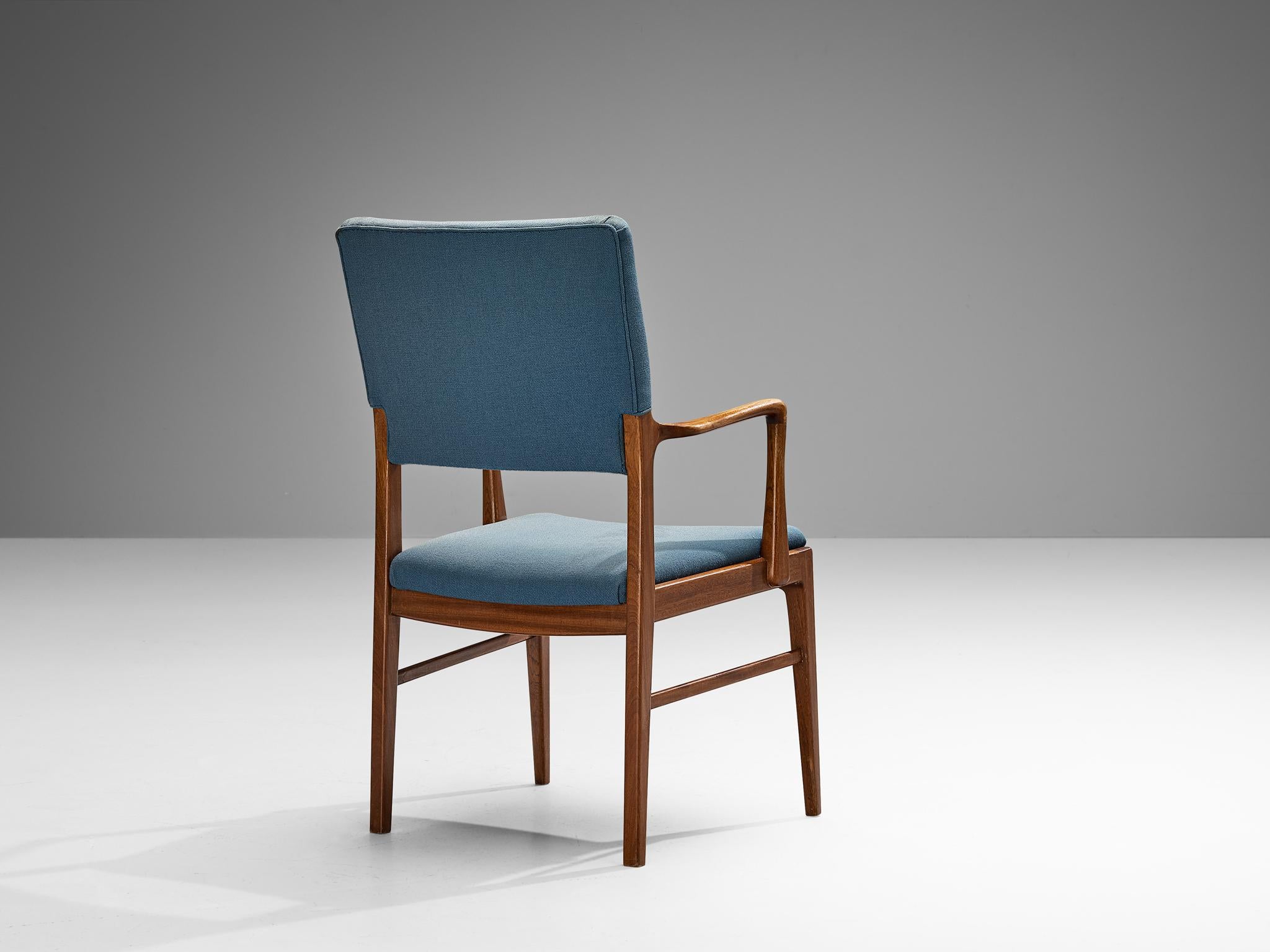 Danish Dining Chair in Mahogany and Light Blue Upholstery  In Good Condition For Sale In Waalwijk, NL
