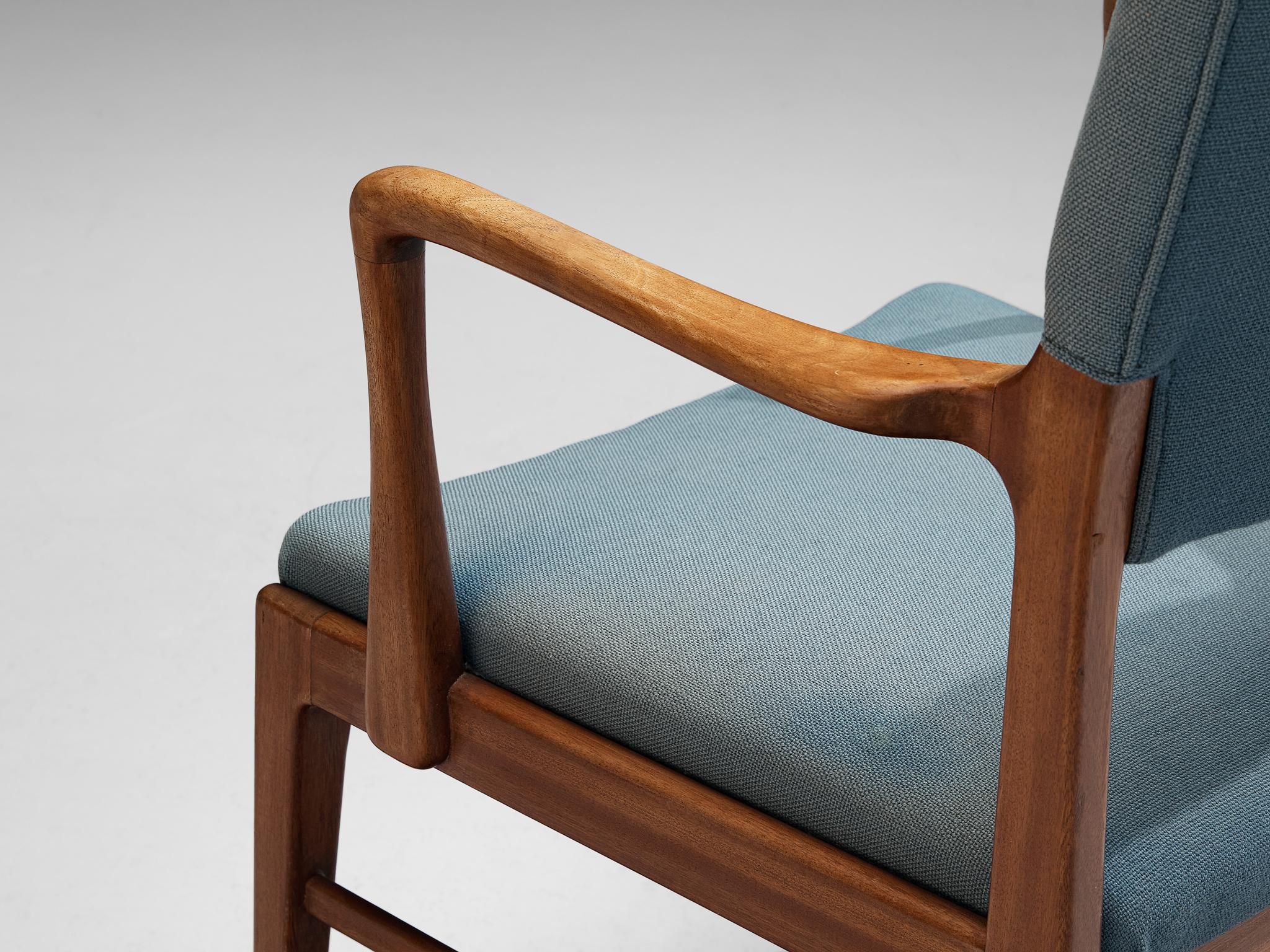 Mid-20th Century Danish Dining Chair in Mahogany and Light Blue Upholstery  For Sale