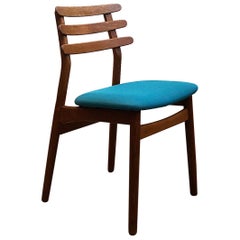 Danish Dining Chair Model J48 by Poul Volther in Oak and Turquoise Fabric