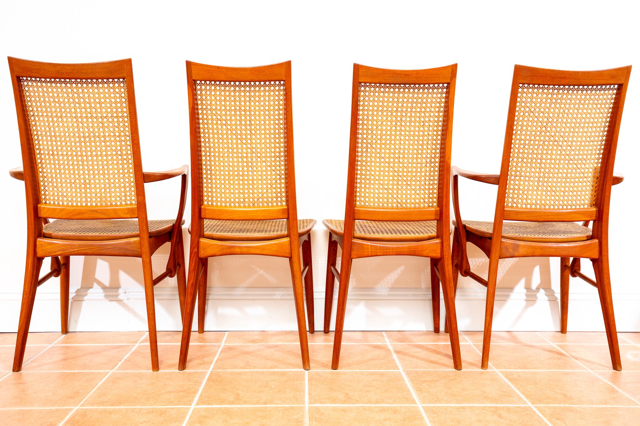 Sedie da pranzo danesi 1960 Teak Niels Koefoed Set di 4 Koefoeds Hornslet Rattan Cane in vendita 2