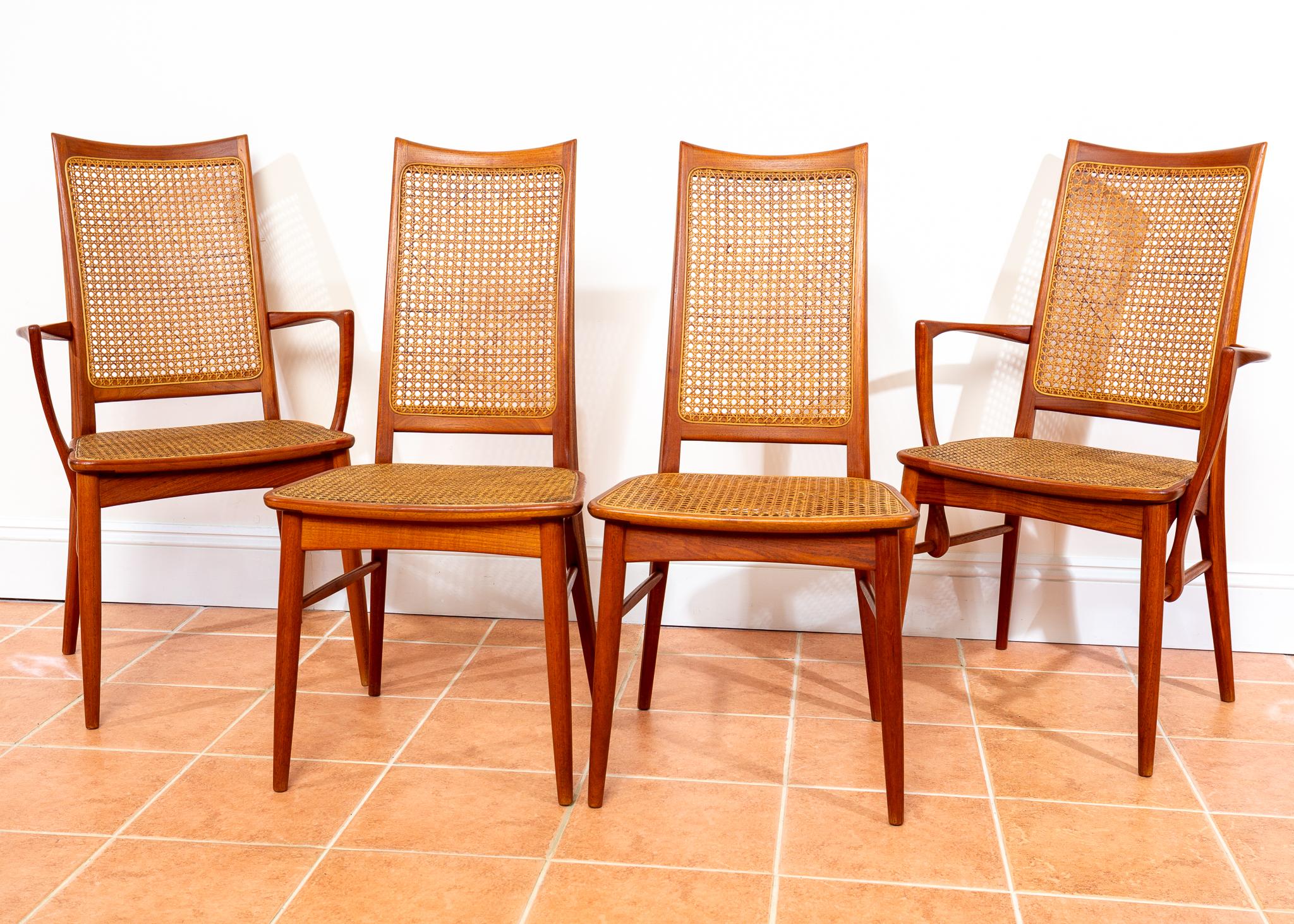 Sedie da pranzo danesi 1960 Teak Niels Koefoed Set di 4 Koefoeds Hornslet Rattan Cane in vendita 3