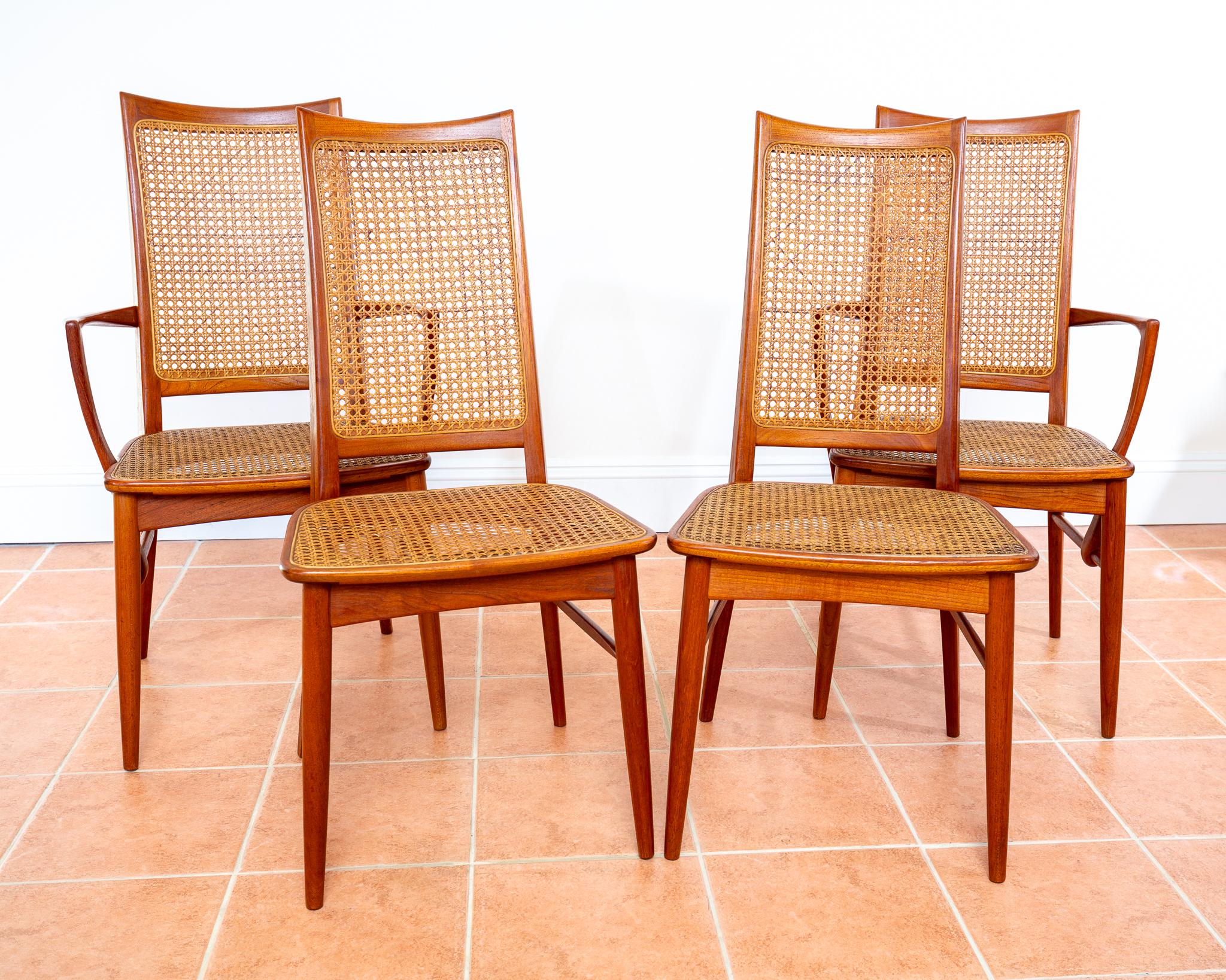 Sedie da pranzo danesi 1960 Teak Niels Koefoed Set di 4 Koefoeds Hornslet Rattan Cane in vendita 5